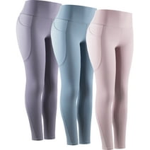 NELEUS Womens High Waist Yoga Leggings for Workout Running Tummy Control with 2 Pockets,Light Blue+Light Purple+Light Pink,US Size S