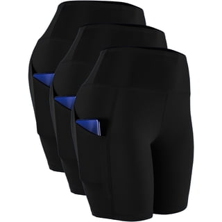 NELEUS Womens Plus Size High Waist Yoga Shorts for Bike Compression Two Side Pockets 3 Packs,Black,US Size 2XL