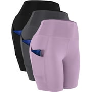 NELEUS Womens High Waist Yoga Shorts for Bike Compression Two Side Pockets,Black+Gray+Light Pink,US Size L