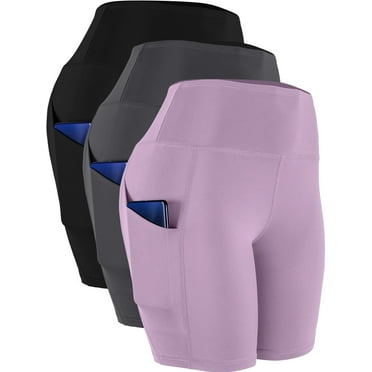 NELEUS Womens High Waist Yoga Shorts for Bike Compression Two Side Pockets,Black Gray Light Pink,US Size XL