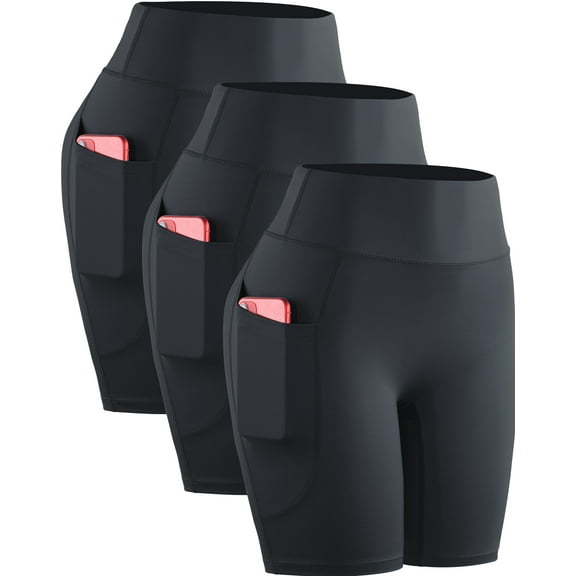 NELEUS Womens High Waist Yoga Spandex Shorts for Workout Compression with Pockets,3 packs, Black,US Size S