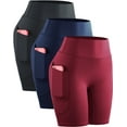 thumbnail image 1 of NELEUS Womens High Waist Yoga Spandex Shorts for Workout Compression with Pockets,Black+Dark Navy Blue+Red,US Size S, 1 of 8