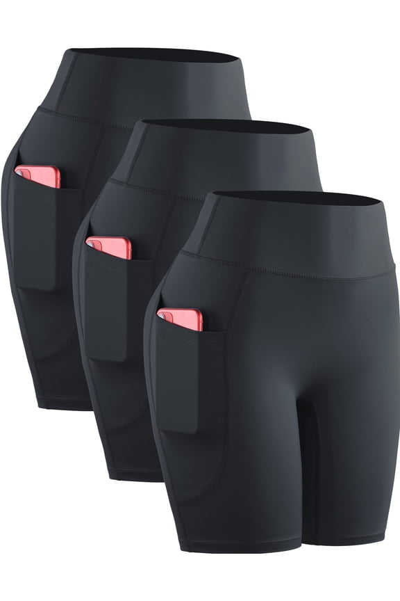 Womens Plus Size High Waist Yoga Spandex Shorts for Workout Compression with Pockets,3 packs, Black,US Size 2XL