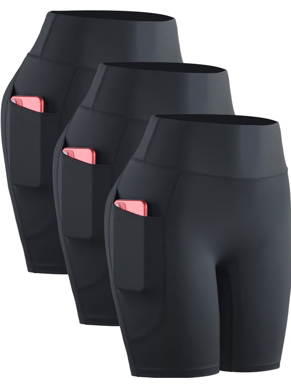 Womens Plus Size High Waist Yoga Spandex Shorts for Workout Compression with Pockets,3 packs, Black,US Size 2XL