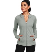 NELEUS Womens Hooded Athletic Jackets Workout Jacket Full Zip with Thumb Holes and Pockets,Gray,US Size S