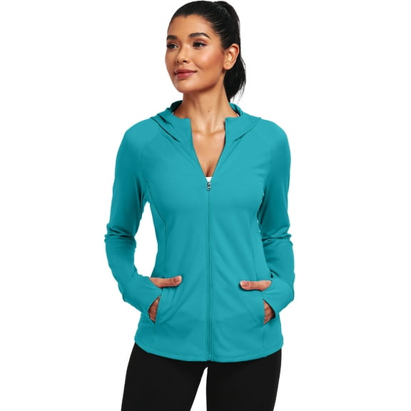 NELEUS Womens Hooded Athletic Jackets Workout Jacket Full Zip with Thumb Holes and Pockets,Light Green,US Size M