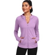 NELEUS Womens Hooded Athletic Jackets Workout Jacket Full Zip with Thumb Holes and Pockets,Light Purple,US Size S