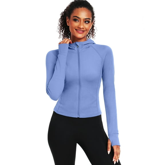 NELEUS Womens Hooded Athletic Jackets Zip Up Yoga Workout Jacket Slim Fit With 2 Inner Pockets,Blue,US Size XL