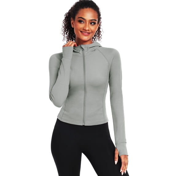 NELEUS Womens Hooded Athletic Jackets Zip Up Yoga Workout Jacket Slim Fit With 2 Inner Pockets,Gray,US Size L
