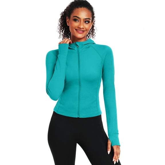 NELEUS Womens Hooded Athletic Jackets Zip Up Yoga Workout Jacket Slim Fit With 2 Inner Pockets,Light Green,US Size M