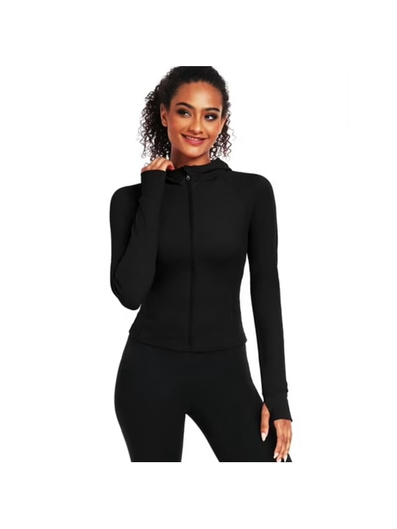 NELEUS Womens Hooded Athletic Jackets Zip Up Yoga Workout Jacket Slim Fit With 2 Inner Pockets