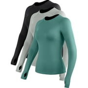 NELEUS Womens Long Sleeve Shirt With Thumb Hole for Workout Yoga Running Quick-Drying,Black+Gray+Dark Green,US Size M