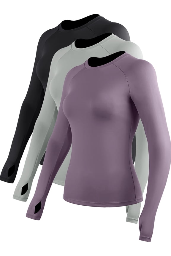 Womens Plus Size Long Sleeve Shirt With Thumb Hole for Workout Yoga Running Quick-Drying,Black+Gray+Purple,US Size 2XL