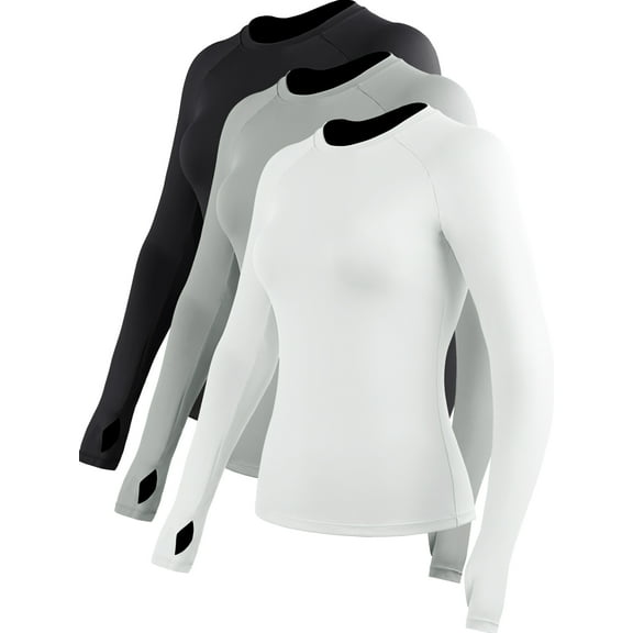 NELEUS Womens Long Sleeve Shirt With Thumb Hole for Workout Yoga Running Quick-Drying,Black+Gray+White,US Size 2XL