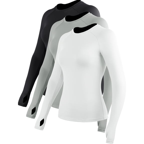 NELEUS Womens Long Sleeve Shirt With Thumb Hole for Workout Yoga Running Quick-Drying,Black+Gray+White,US Size L