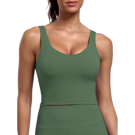 NELEUS Womens Longline Sports Bra Cropped Workout Tank Top with Medium Support Wirefree Detachable Padded,Dark Green,US Size 2XL