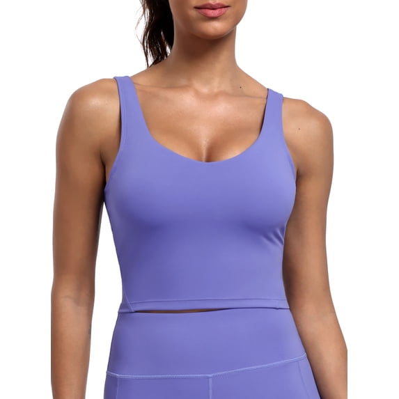 NELEUS Womens Longline Sports Bra Cropped Workout Tank Top with Medium Support Wirefree Detachable Padded,Purple,US Size L