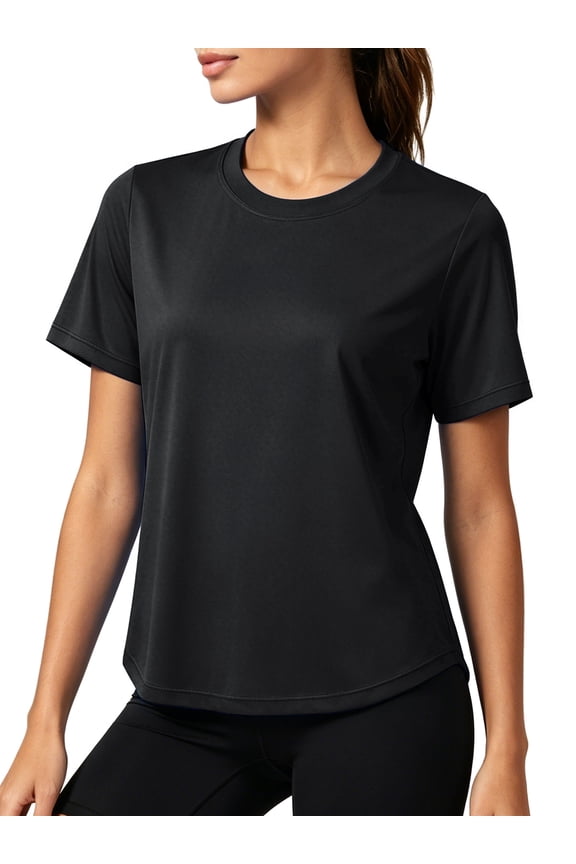 Womens Plus Size Workout Tops UPF 50+ Short Sleeve Shirts for Athletic Yoga Running Loose Fit Quick Dry T-Shirts,Black,US Size 2XL