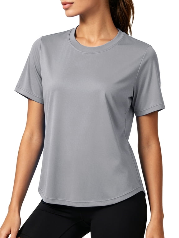 Womens Plus Size Workout Tops UPF 50+ Short Sleeve Shirts for Athletic Yoga Running Loose Fit Quick Dry T-Shirts,Gray,US Size 2XL
