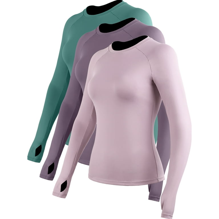 NELEUS Womens Quick-Drying Running Long Sleeve Shirt for Workout With Thumb  Hole Cuffs,Light Pink+Purple+Dark Green,US Size XL 