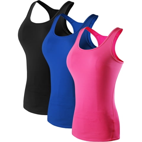 Womens Plus Size Compression Base Layer Dry Fit Tank Top 3 Pack,Black+Blue+Pink,US Size 2XL