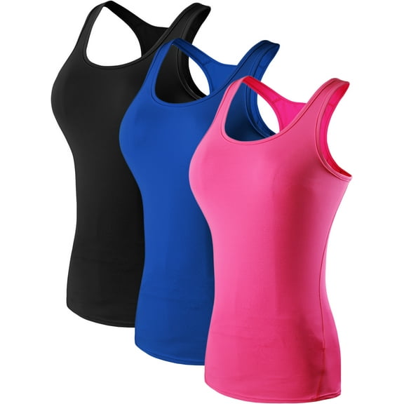 NELEUS Womens Tight Fitting Base Layer Dry Fit Tank Top 3 Pack,Black+Blue+Pink,US Size M