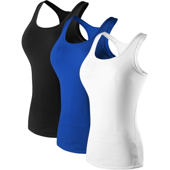 NELEUS Womens Tight Fitting Base Layer Dry Fit Tank Top 3 Pack,Black+Blue+White,US Size M