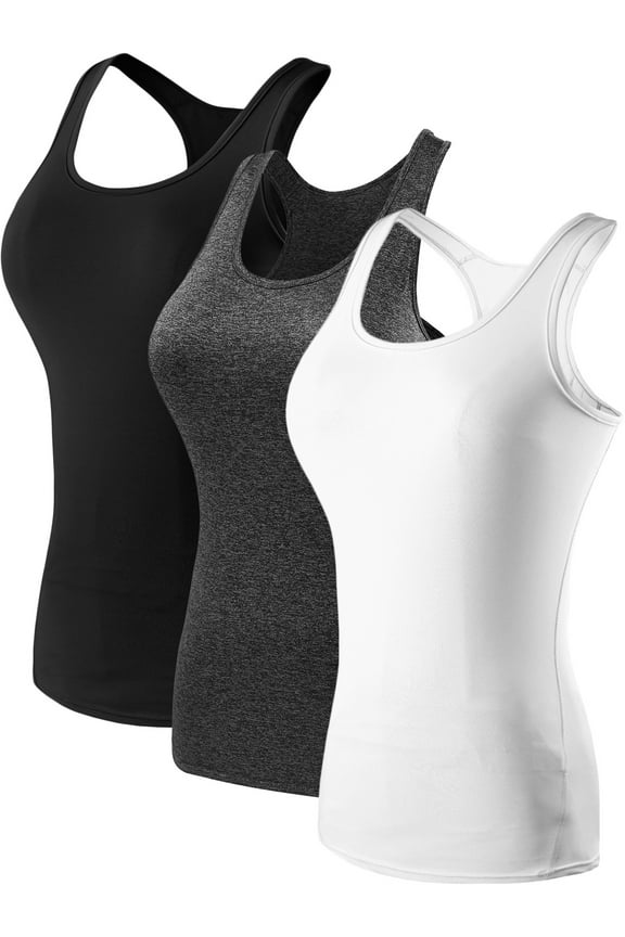 Womens Tight Fitting Base Layer Dry Fit Tank Top 3 Pack,Black+Gray+White,US Size 3XL