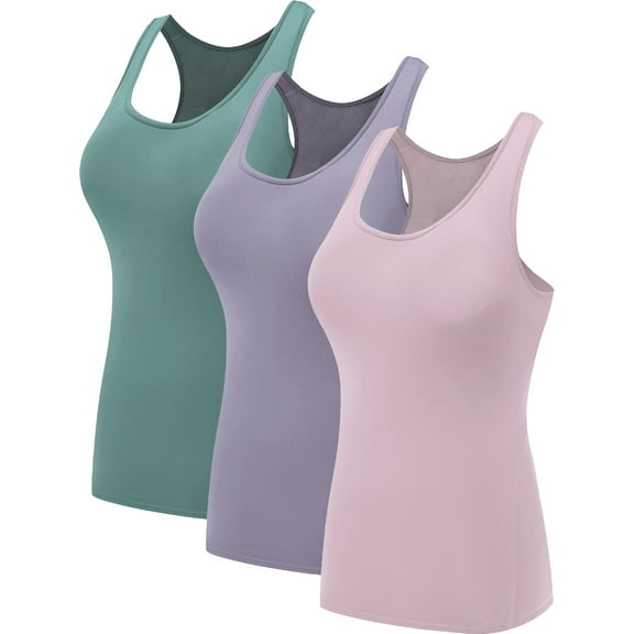 NELEUS Womens Tight Fitting Base Layer Dry Fit Tank Top 3 Pack,Blackish Green+Purple+Pink,US Size 2XL