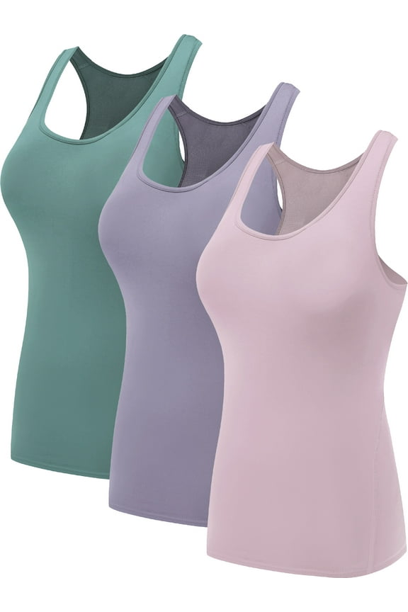 Womens Tight Fitting Base Layer Dry Fit Tank Top 3 Pack,Blackish Green+Purple+Pink,US Size 3XL