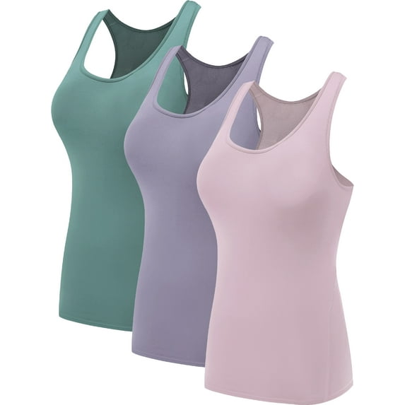 NELEUS Womens Tight Fitting Base Layer Dry Fit Tank Top 3 Pack,Blackish Green+Purple+Pink,US Size M