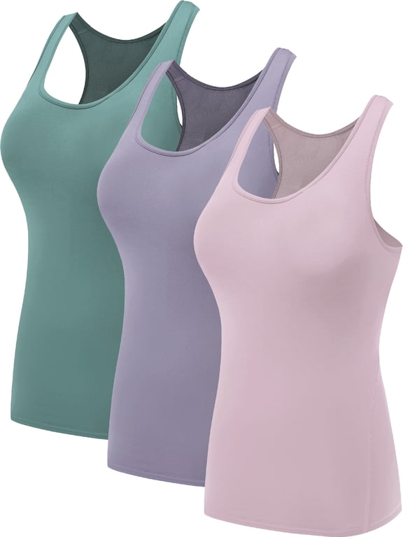 Womens Tight Fitting Base Layer Dry Fit Tank Top 3 Pack,Blackish Green+Purple+Pink,US Size XL
