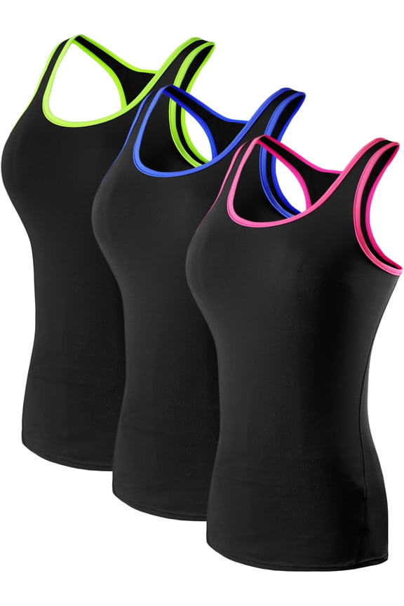 Womens Tight Fitting Base Layer Dry Fit Tank Top 3 Pack,Blue+Green+Pink,US Size M