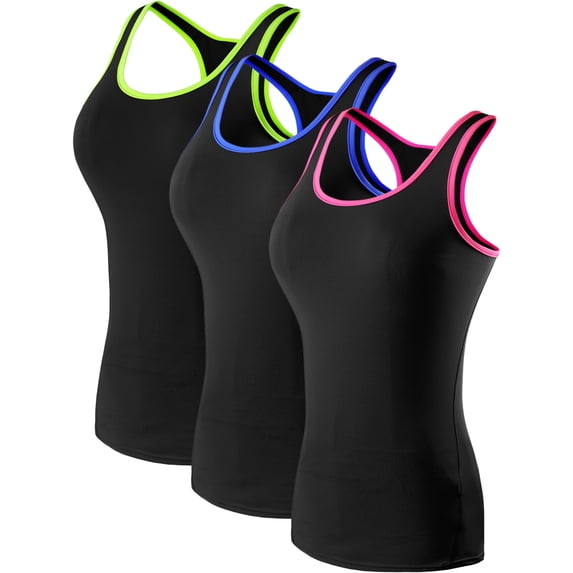 NELEUS Womens Tight Fitting Base Layer Dry Fit Tank Top 3 Pack,Blue+Green+Pink,US Size XS