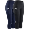 thumbnail image 1 of NELEUS Womens Plus Size Tummy Control High Waist Capri Yoga Leggings with Pocket,Black+NavyBlue,US Size 2XL, 1 of 9