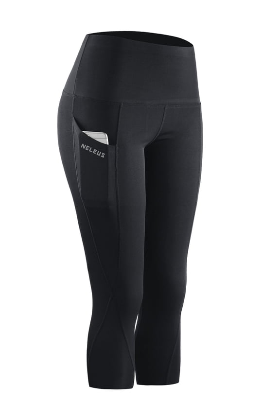 Womens Plus Size Tummy Control High Waist Capri Yoga Leggings with Pocket,Black,US Size 2XL