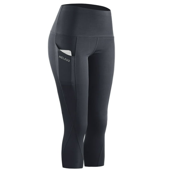 NELEUS Womens Tummy Control High Waist Capri Yoga Leggings with Pocket,Gray,US Size M