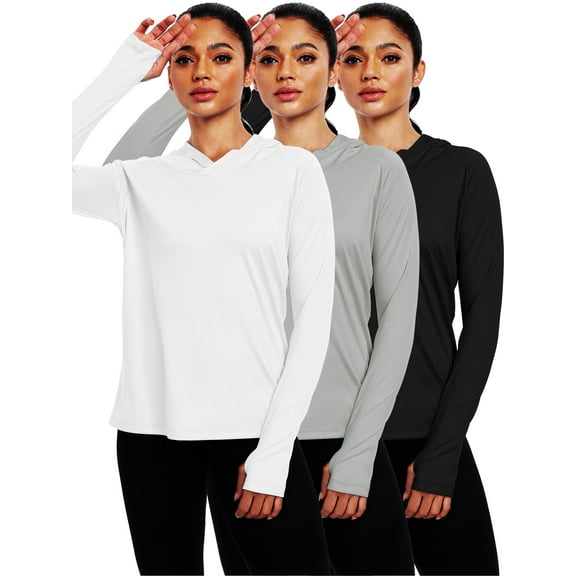NELEUS Womens UPF 50  Workout Long Sleeve Shirt Sun Protection Breathable Hooded with Thumb Holes,Black Gray White,US Size XL