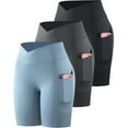 thumbnail image 1 of NELEUS Womens V Cross Waist Spandex Shorts for Yoga Athletic Bike with Pockets,Black+Gray+Light Blue,US Size S, 1 of 8