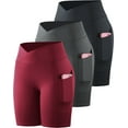 thumbnail image 1 of NELEUS Womens V Cross Waist Spandex Shorts for Yoga Athletic Bike with Pockets,Black+Gray+Red,US Size M, 1 of 8