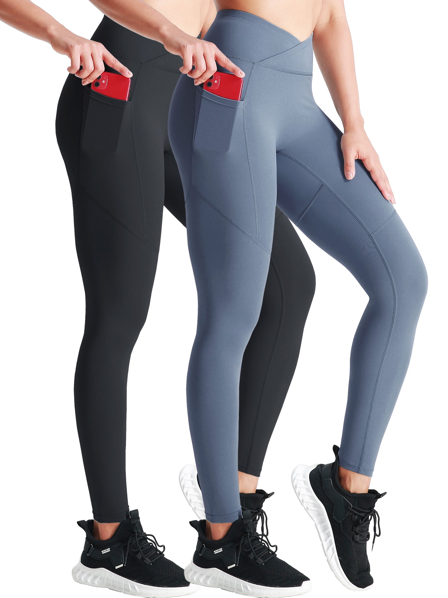 NELEUS Womens High Waist Running Workout Yoga Leggings with  Pockets,Black+Gray+Navy Blue,US Size XL