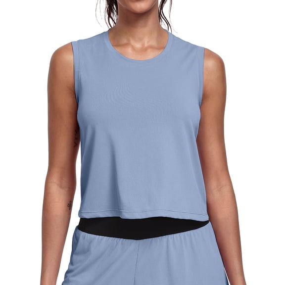 NELEUS Womens Workout Athletic Tank Tops Loose Fit Crop Tops Mesh Breathable Sleeveless Yoga Shirts,Blue,US Size L