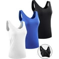 thumbnail image 1 of NELEUS Womens Workout Compression Tank Top with Built in Bra V Neck Sleeveless Shirts 3 Pack,Black+Blue+White,US Size L, 1 of 8