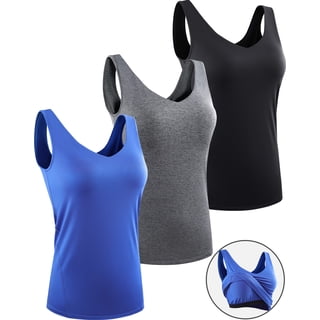 NELEUS Womens Workout Compression Tank Top with Built in Bra V Neck Sleeveless Shirts 3 Pack,Black+Gray+Blue,US Size M