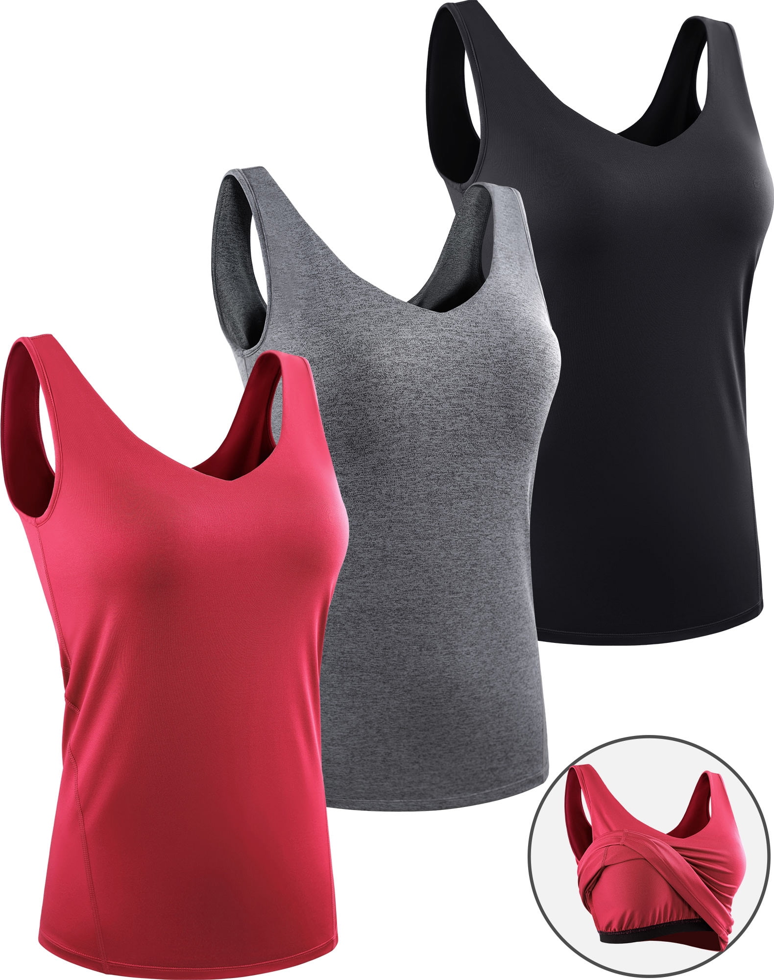 NELEUS Womens Workout Compression Tank Top with Built in Bra V Neck