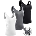 thumbnail image 1 of NELEUS Womens Plus Size Workout Compression Tank Top with Built in Bra V Neck Sleeveless Shirts 3 Pack,Black+Gray+White,US Size 2XL, 1 of 8