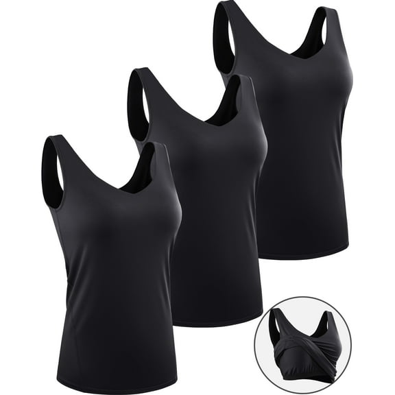 NELEUS Womens Workout Compression Tank Top with Built in Bra V Neck Sleeveless Shirts 3 Pack,Black,US Size 2XL