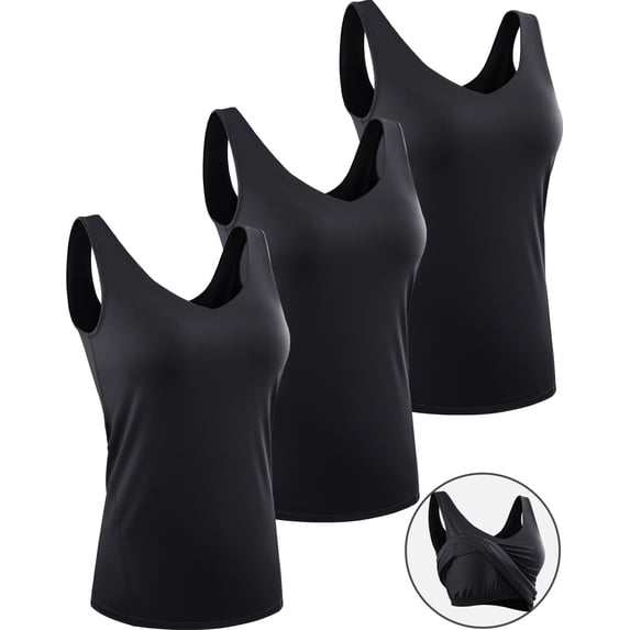 NELEUS Womens Workout Compression Tank Top with Built in Bra V Neck Sleeveless Shirts 3 Pack,Black,US Size L