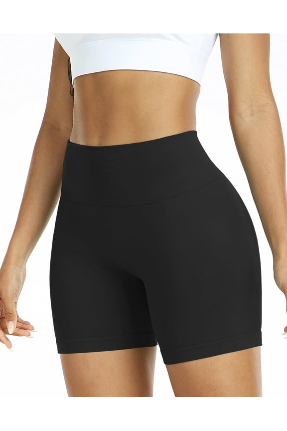 Womens Workout Shorts High Waist Athletic No Front Seam Scrunch Butt Yoga Shorts 1 Pack, Black, US Size L