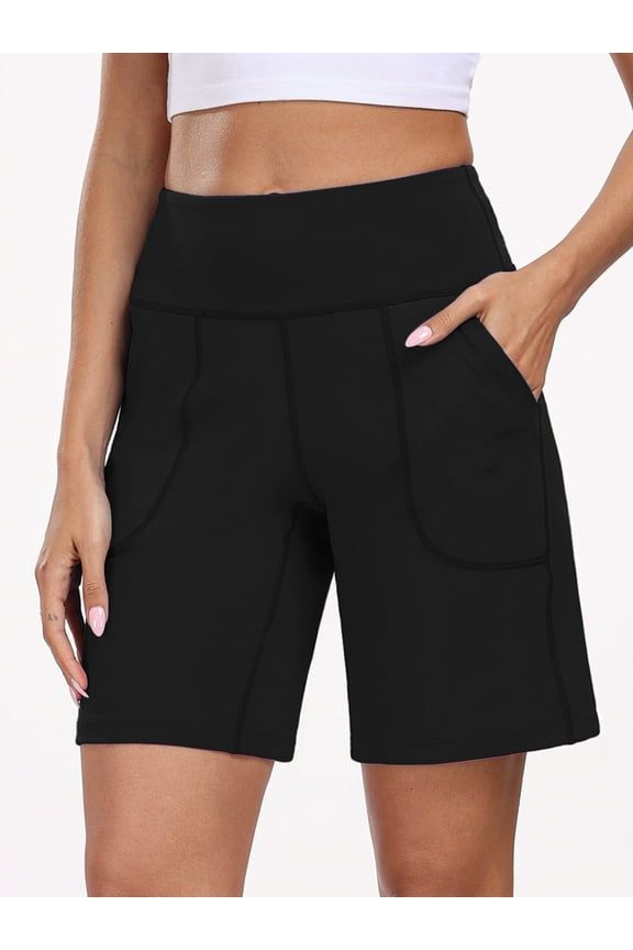 Womens Workout Shorts Wide Leg Athletic Yoga Shorts High Waisted Short with Pockets,Black,US Size L